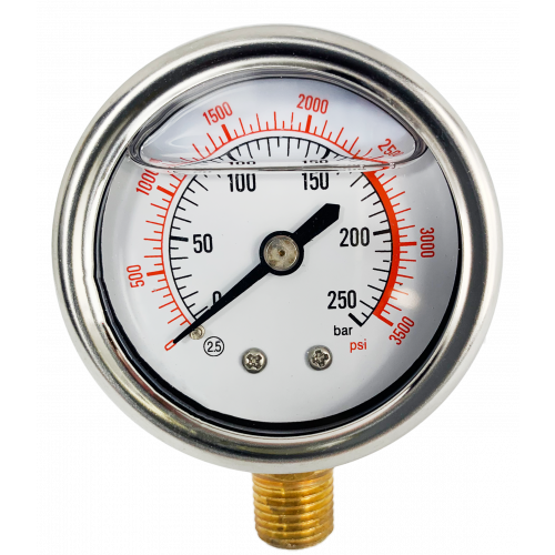 250 Bar Glycerine Gauge 1/4" Bottom Feed 50MM Gauge Diameter