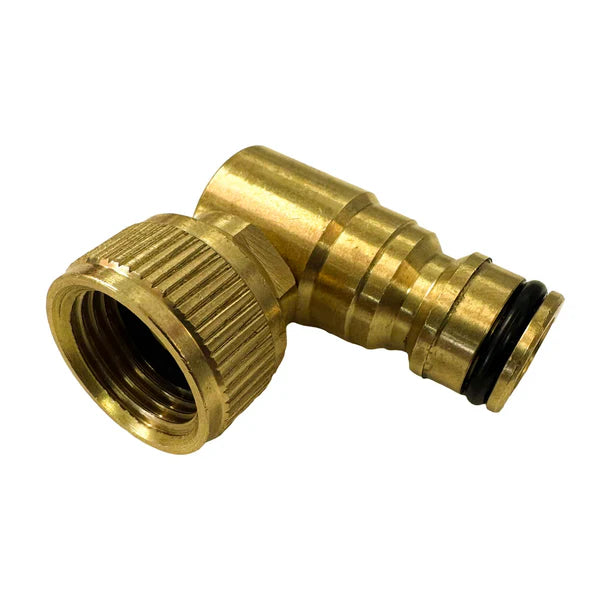 Brass 90° Hozelock Male to 1/2" Threaded Swivel Connector